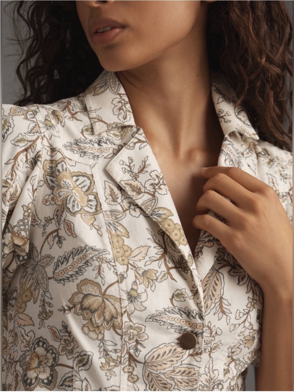 Floral Button-Front Midi Dress in Cream and Brown - Picture 10 of 14